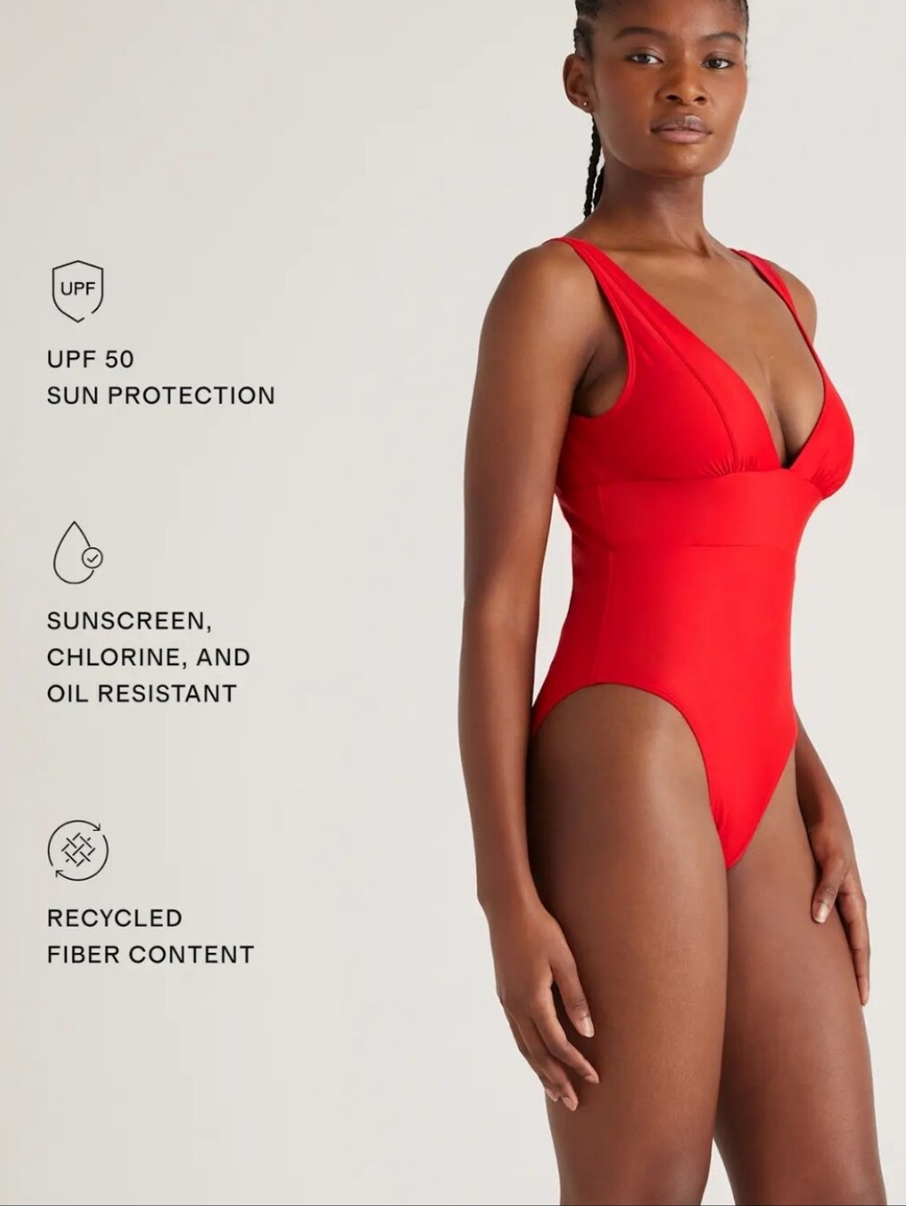 NWT Quince Italian Plunge One Piece Swimsuit L Cherry Red Sculpting Swimwear - Picture 3 of 9